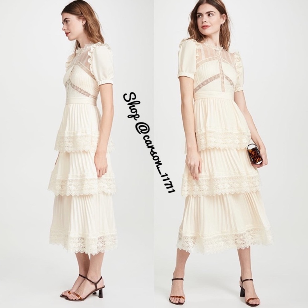 NWT Self Portrait Cream Tiered Midi Dress 0, 2, 4